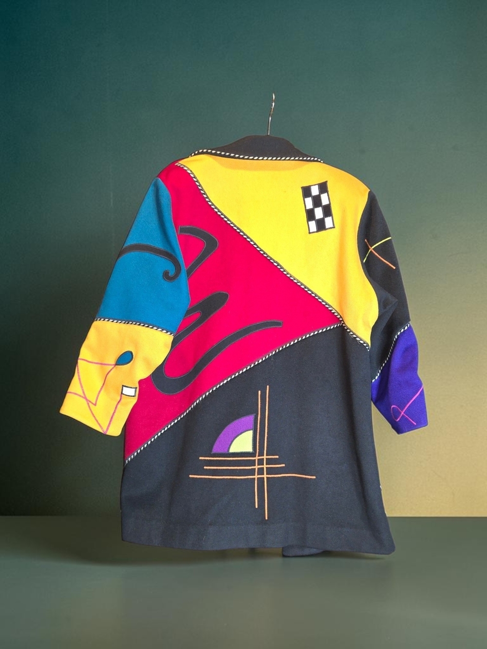 Vintage Marylou Ozbolt Storer Wearable Art Wool Jacket Black Geometric Sitching - Picture 14 of 16